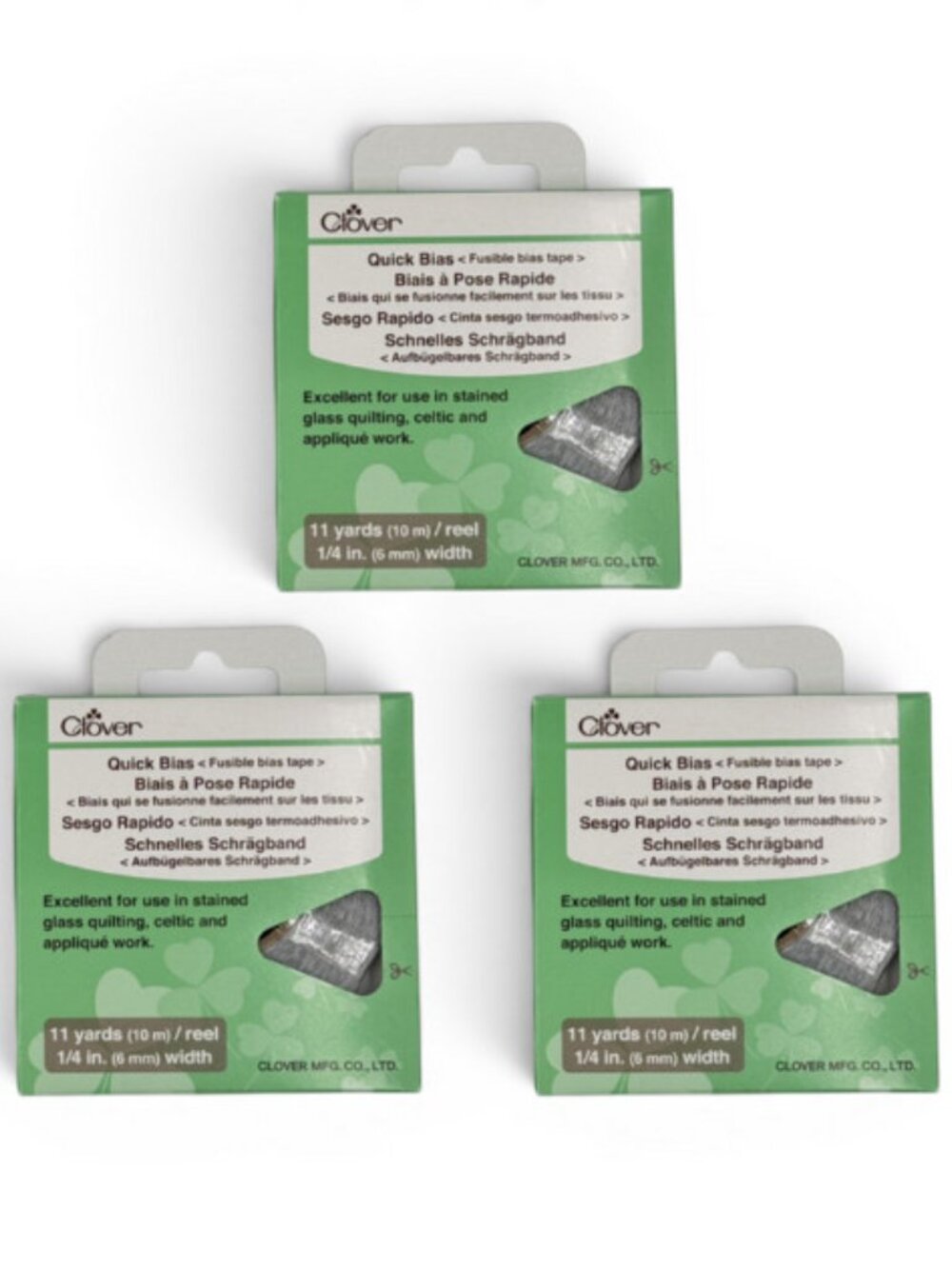 3 Pack Clover Quick Bias SILVER Fusible Bias Tape Applique Work 1/4 in X 11 yd